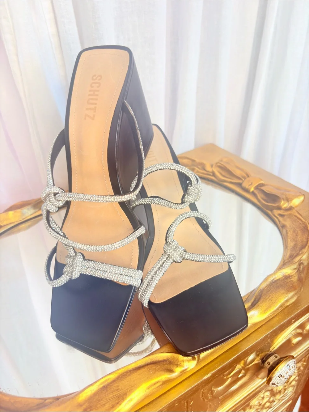 Schutz Lauryn Crystal Wedge Sandals Size 10 NWOB